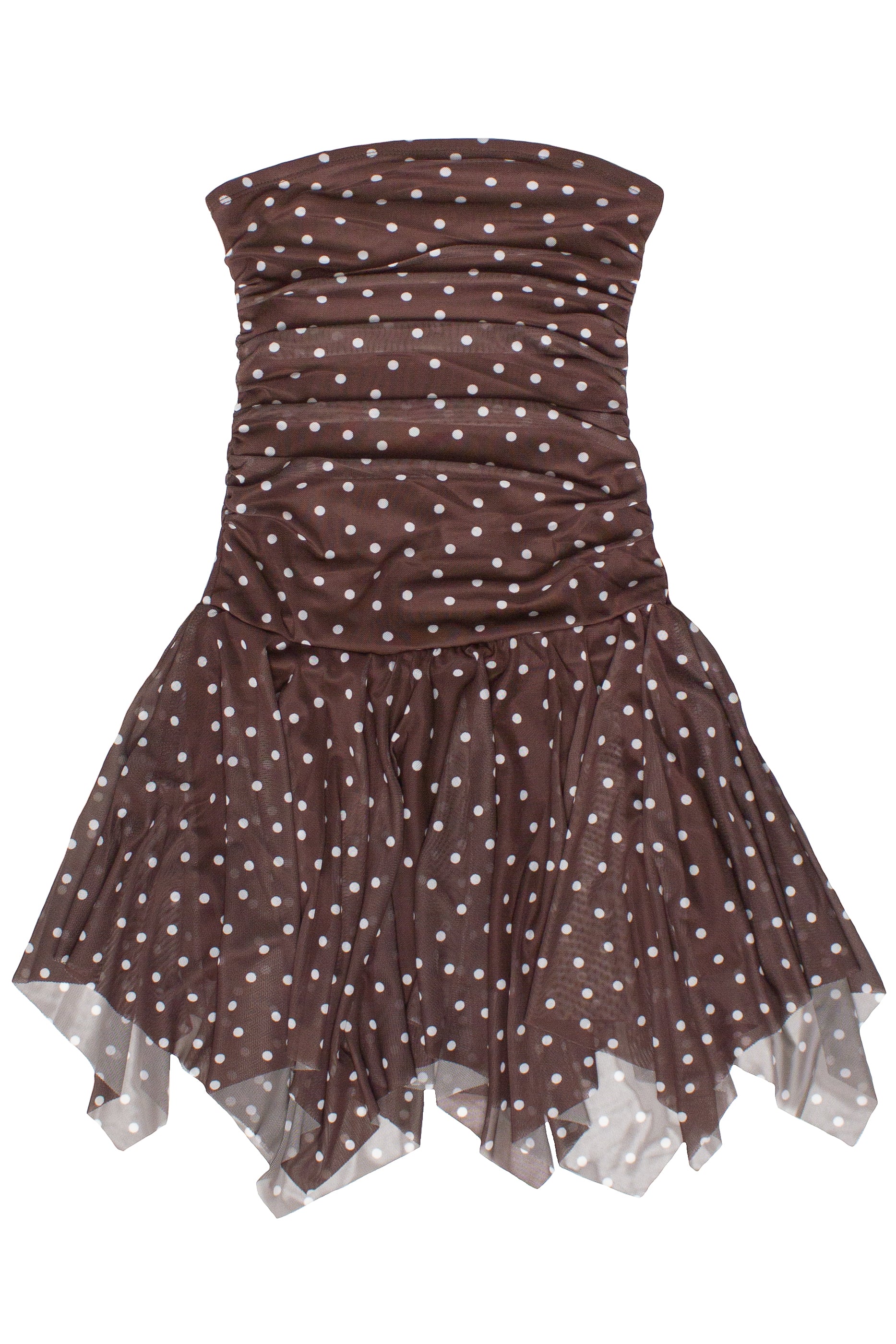 Tube Top Hanky Hem Mini Dress - Brown