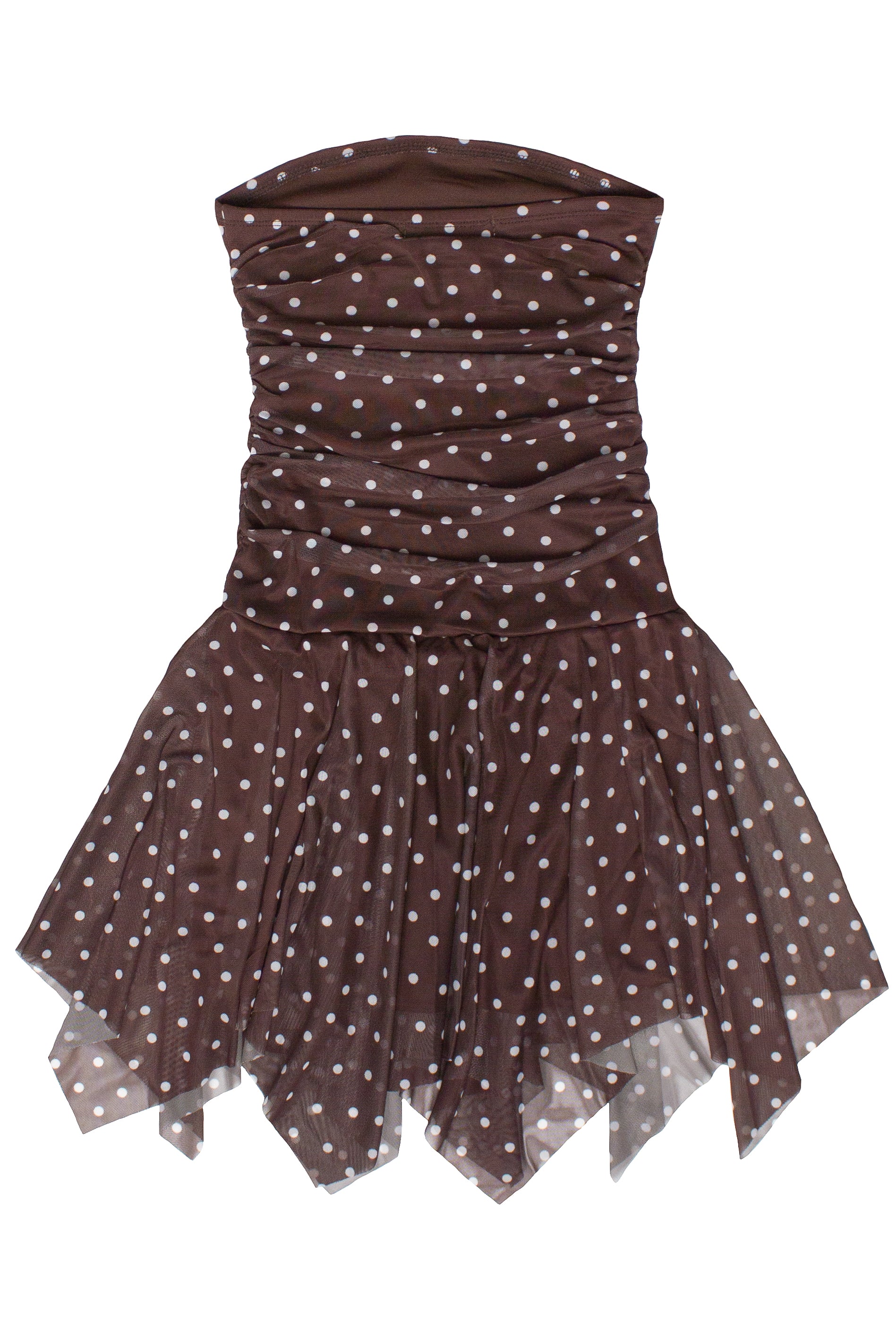 Tube Top Hanky Hem Mini Dress - Brown