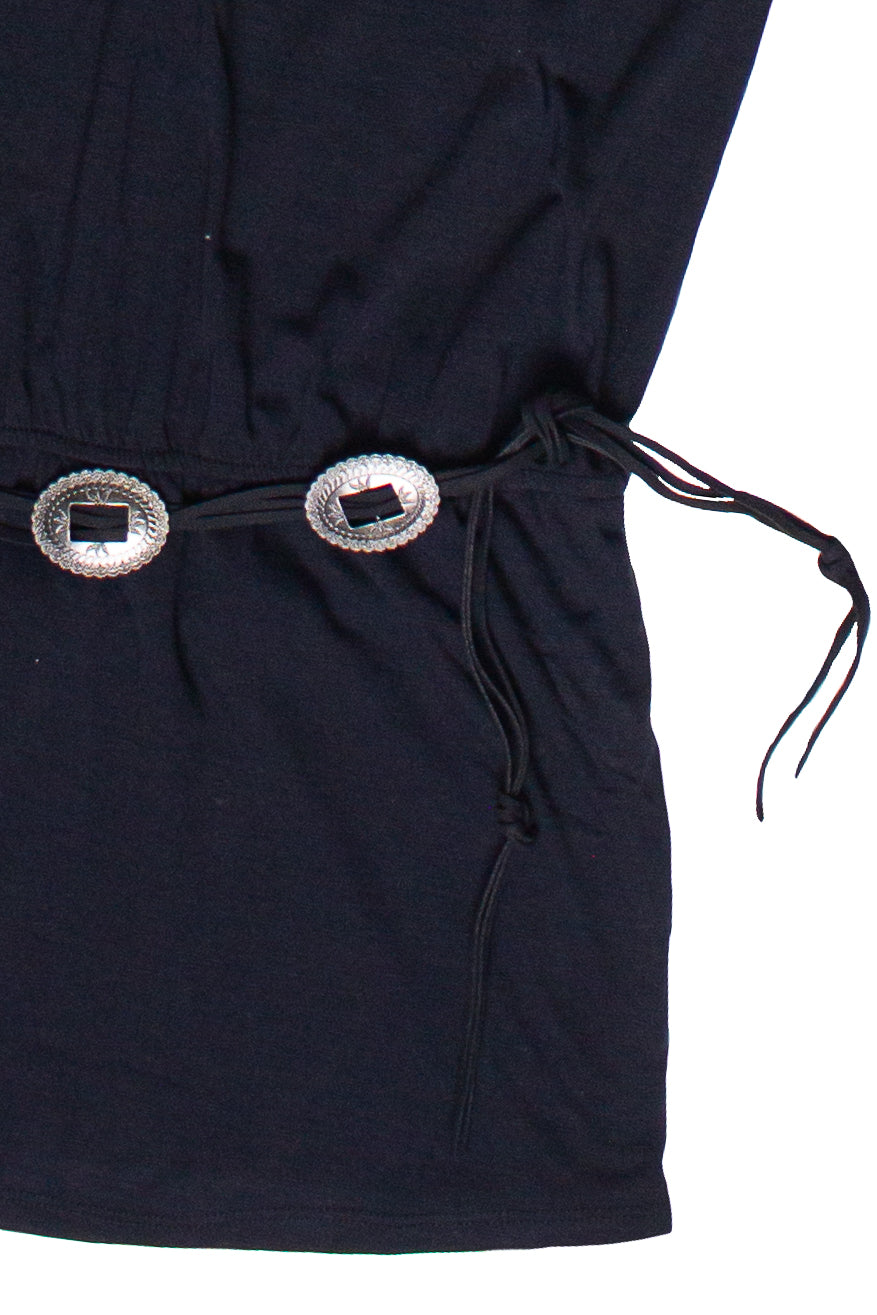 Drop Waist Western Belt Mini Dress - Black