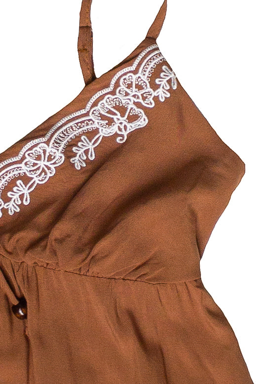 Beaded Tie Embroidered Babydoll Mini Dress