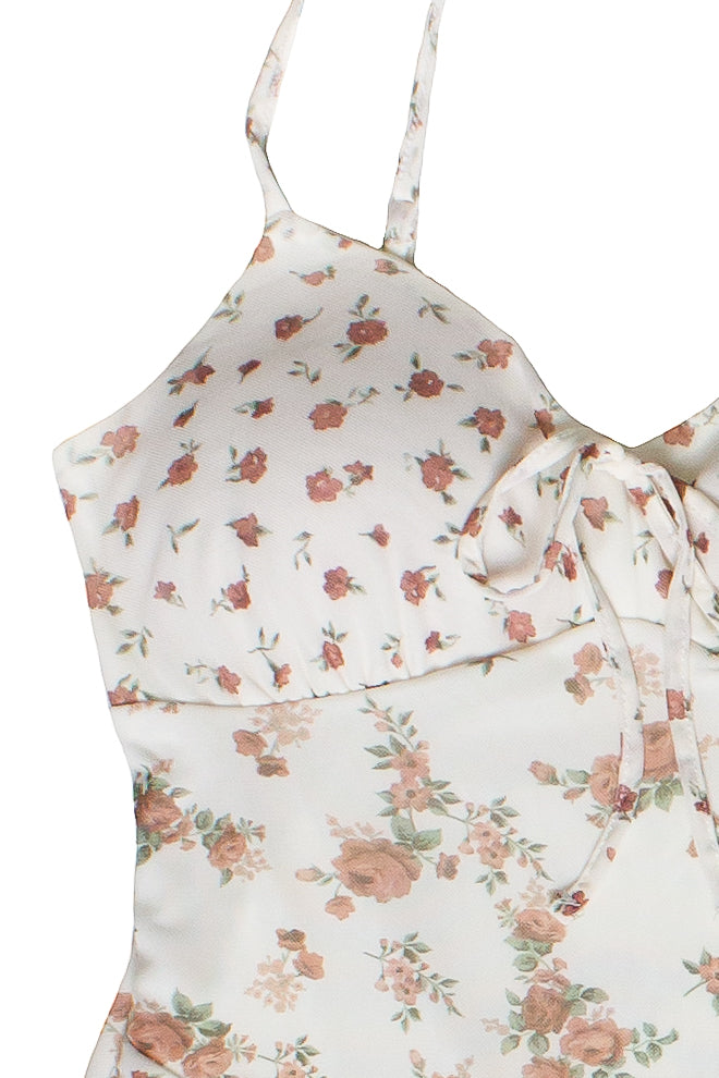 Mixed Floral Print Mesh Midi Dress