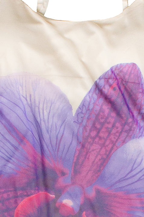 Large Flower Print Mesh Maxi Dress - Purple