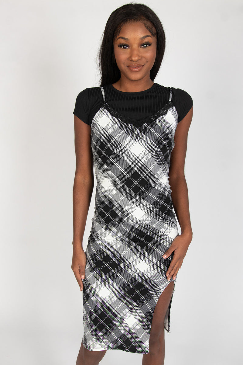 plaid lace up dress Lush Plaid Lace Up Midi Dress Francis + Fern