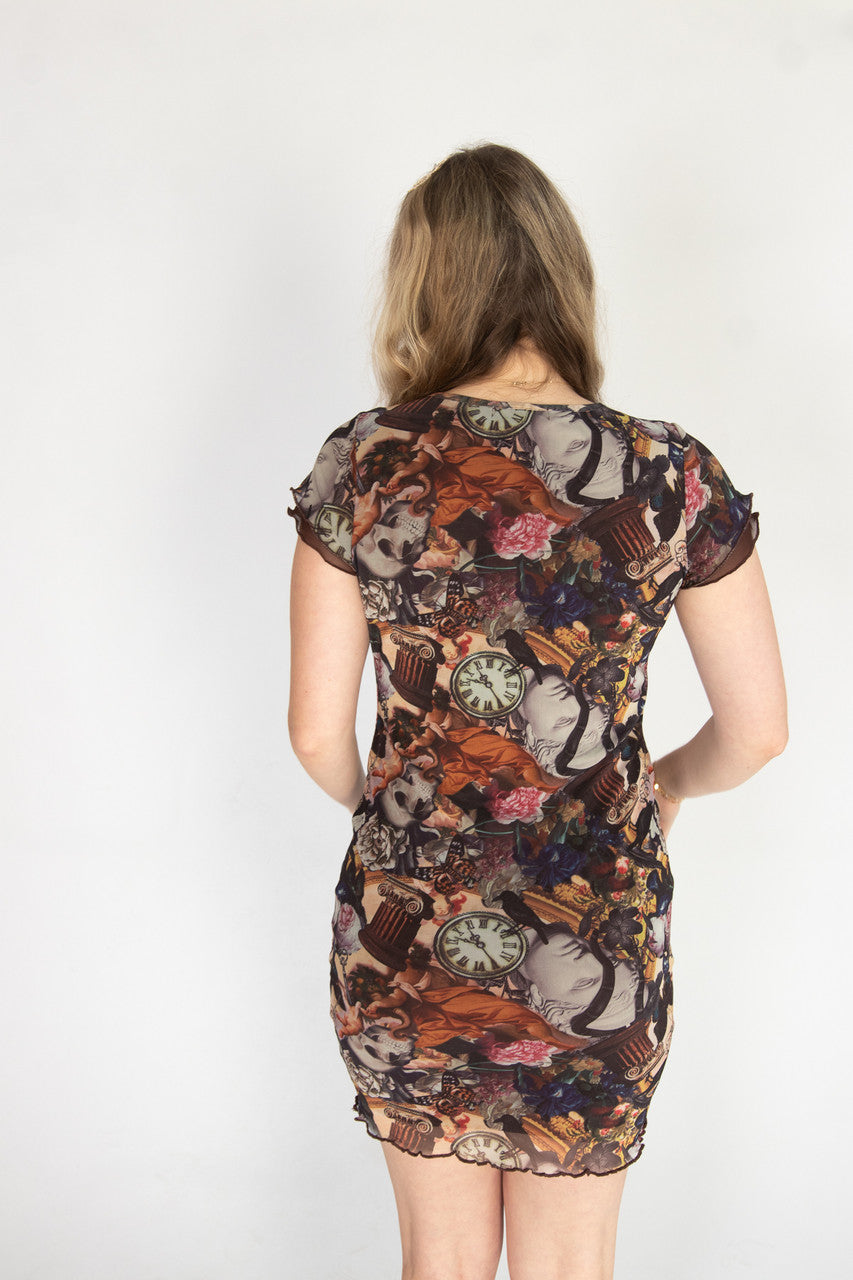 Printed Double Layer Mesh Dress