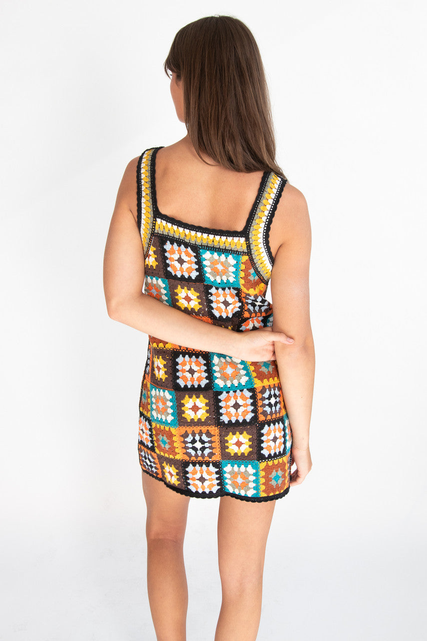 Crochet Granny Square Mini Dress
