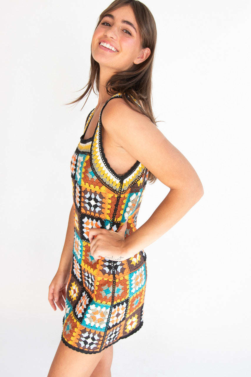 Crochet Granny Square Mini Dress