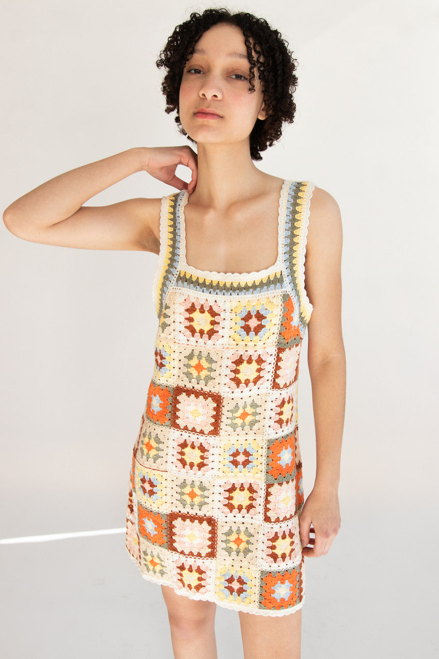 Crochet Granny Square Mini Dress