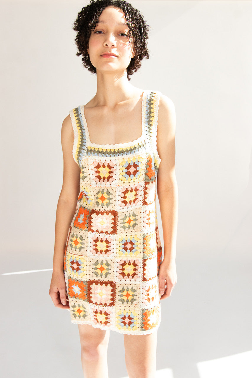 Crochet Granny Square Mini Dress