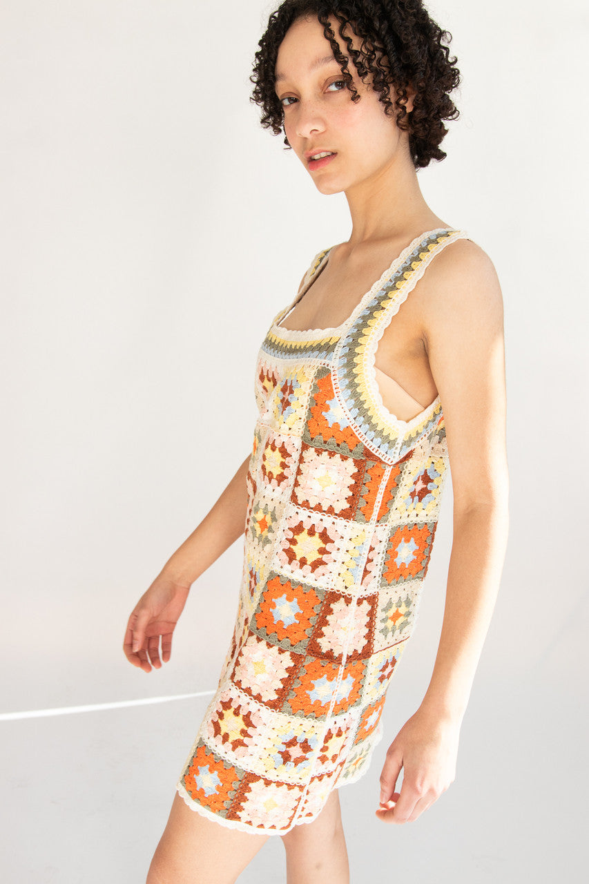 Crochet Granny Square Mini Dress