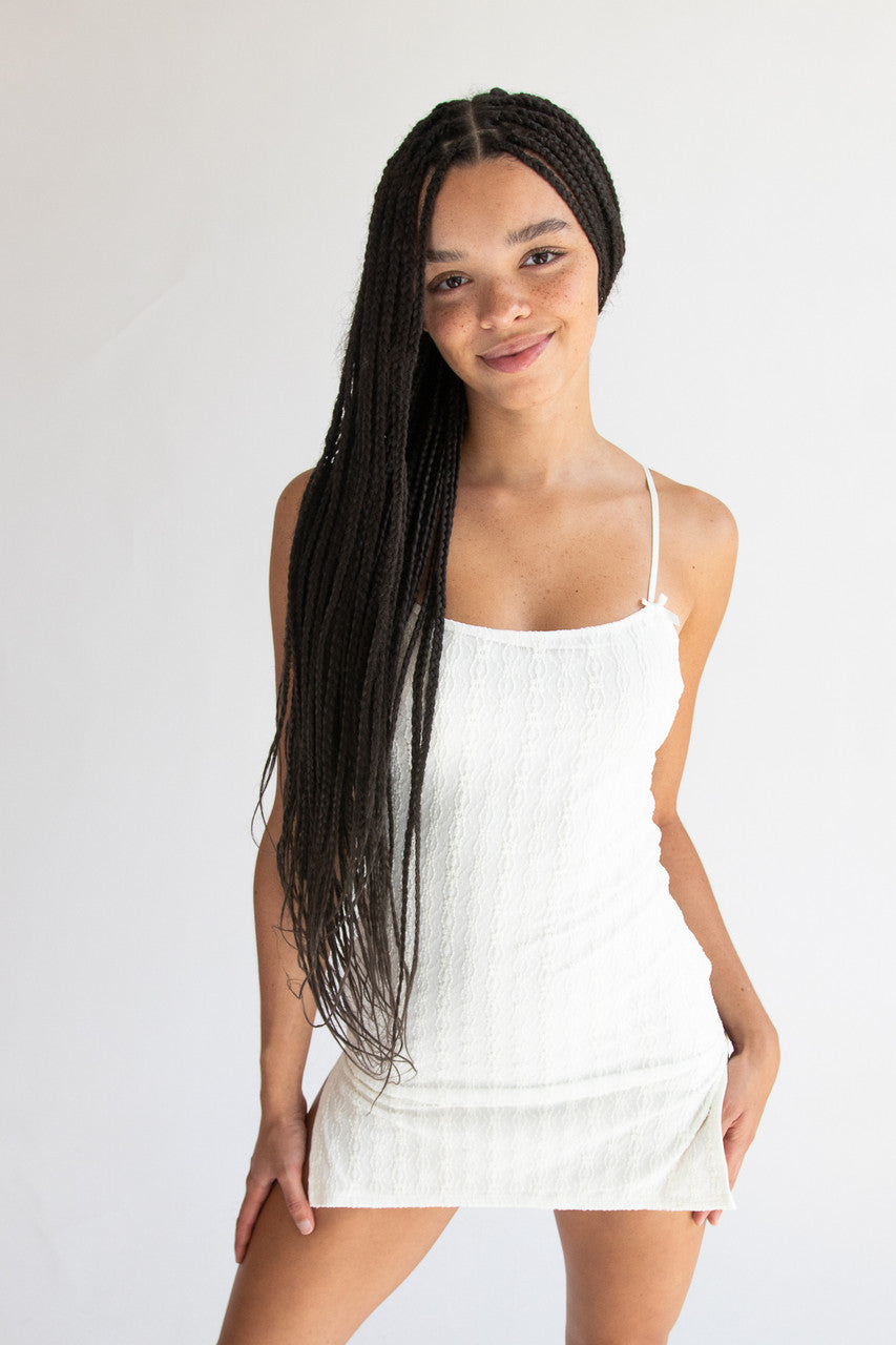 Bow Detail Lined Lace Mini Dress