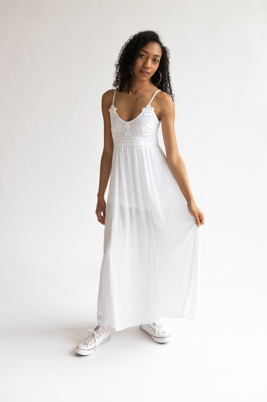 Flower Crochet Top Maxi Dress