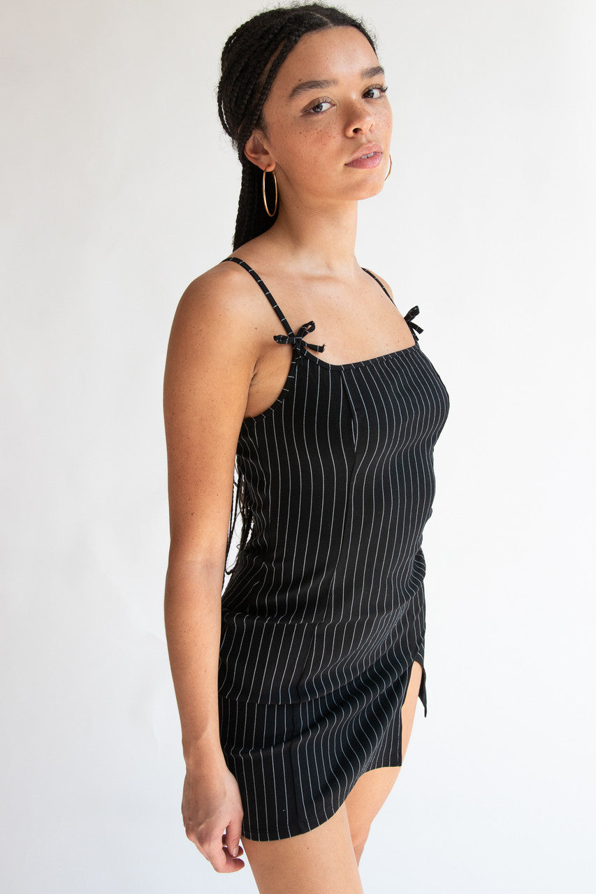 Pinstripe Bow Mini Dress