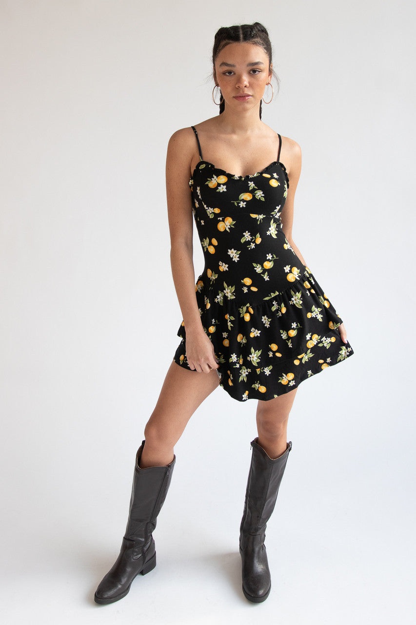 Drop Waist Patterned Mini Dress