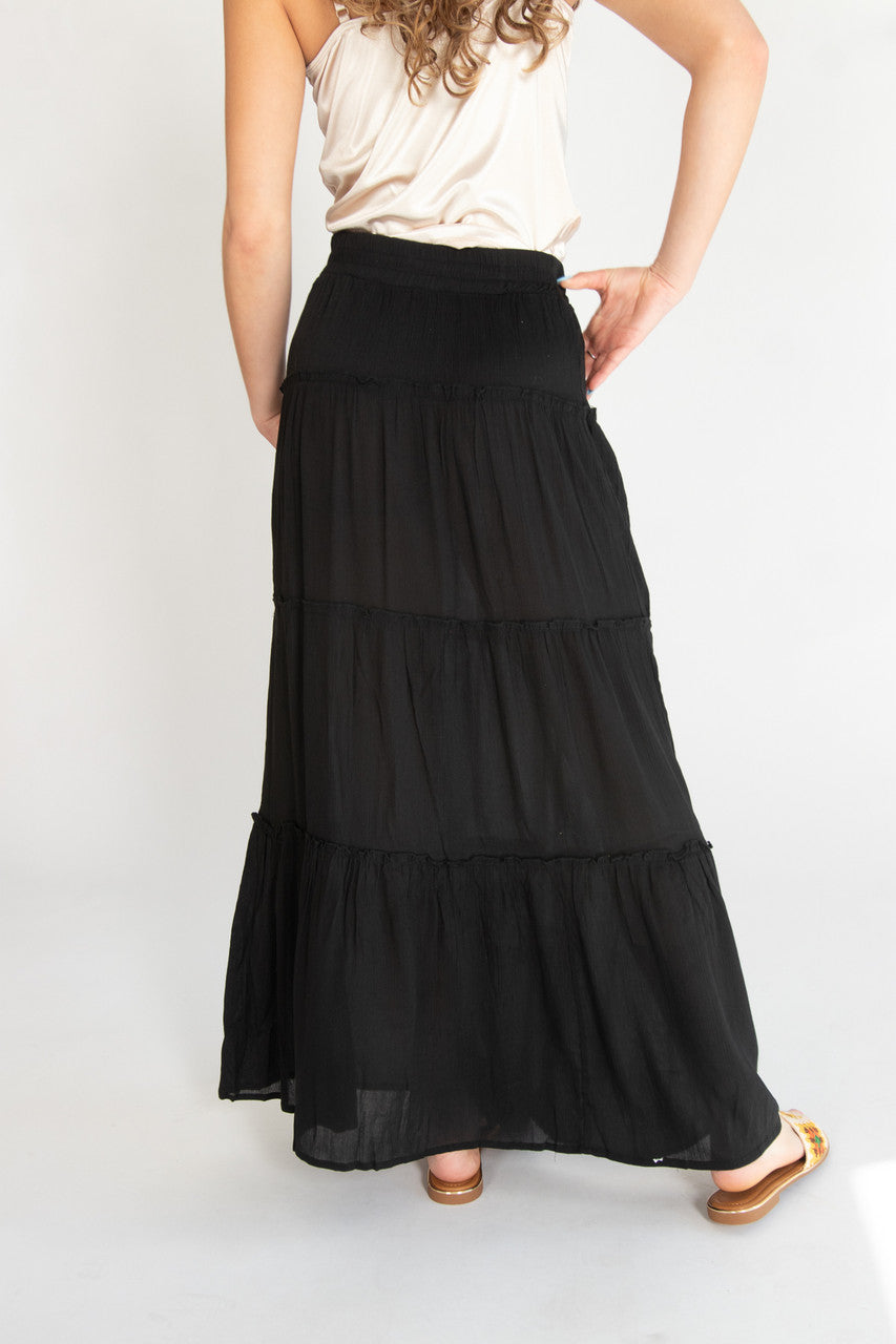 Black Ruffle Tiered Maxi Skirt