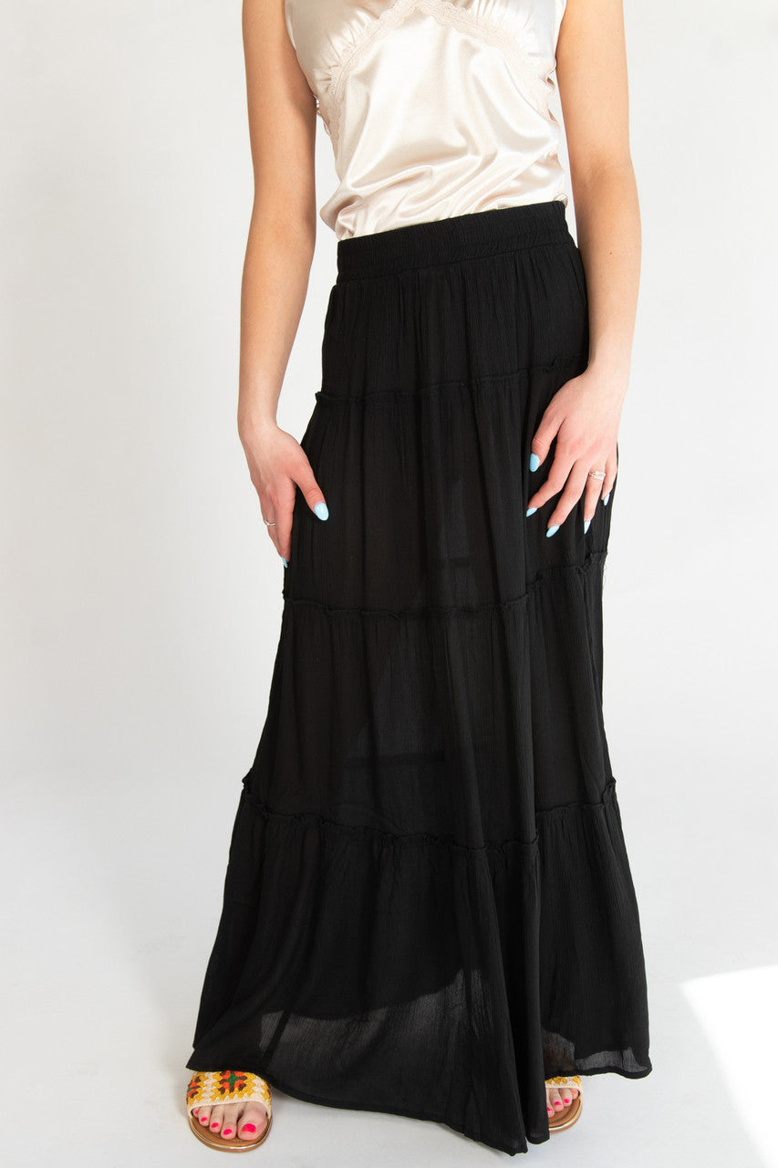 Black Ruffle Tiered Maxi Skirt