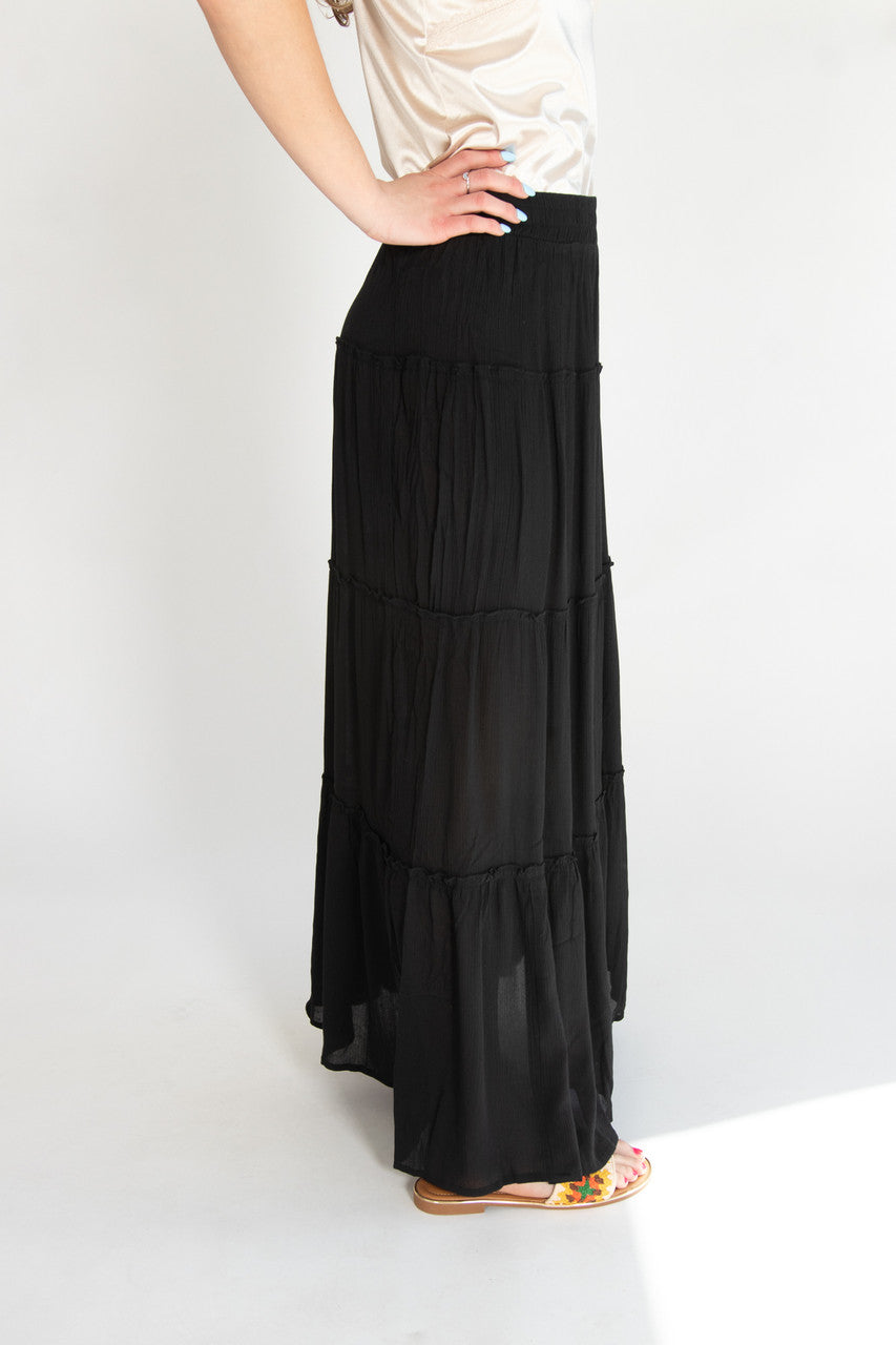 Black Ruffle Tiered Maxi Skirt