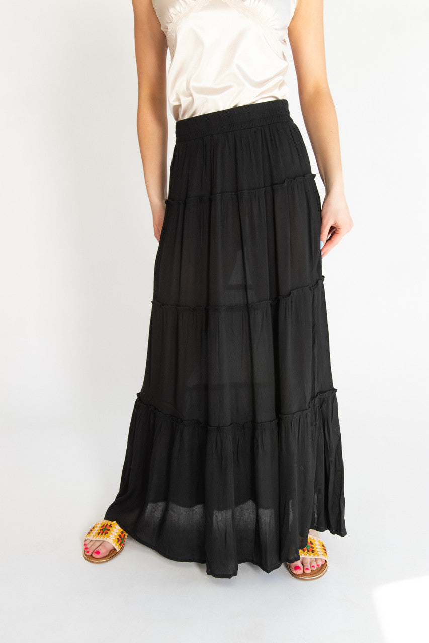 Black Ruffle Tiered Maxi Skirt