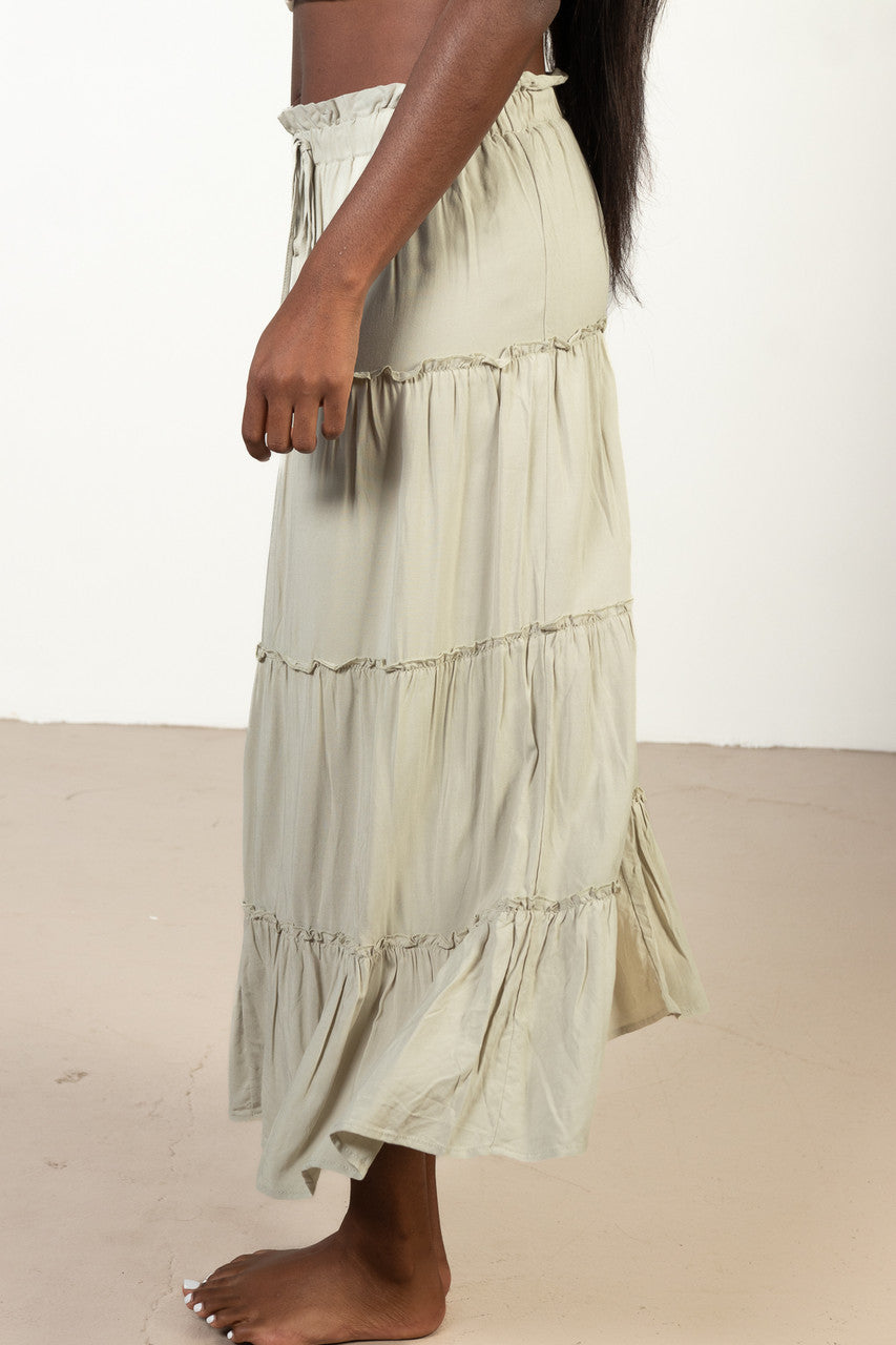 Celery Layered Maxi Skirt