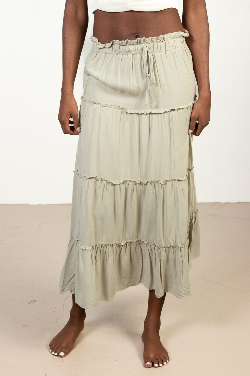 Celery Layered Maxi Skirt