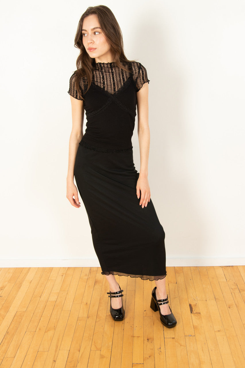 Black Mesh Midi Skirt