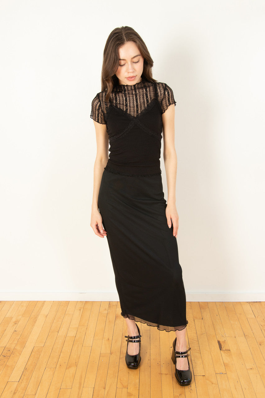 Black Mesh Midi Skirt