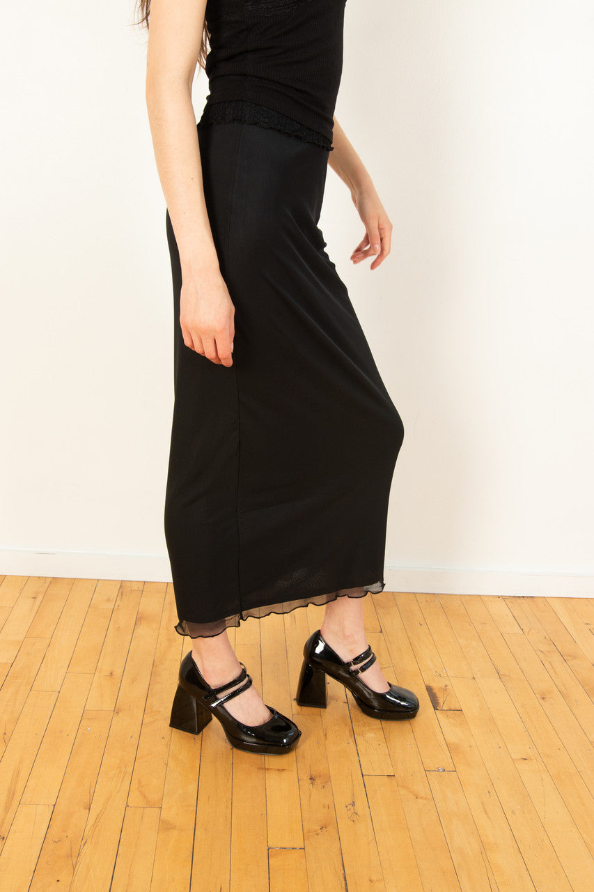 Black Mesh Midi Skirt
