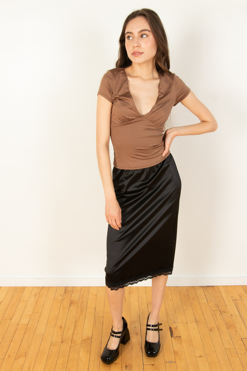 Black Lace Trim Slip Skirt