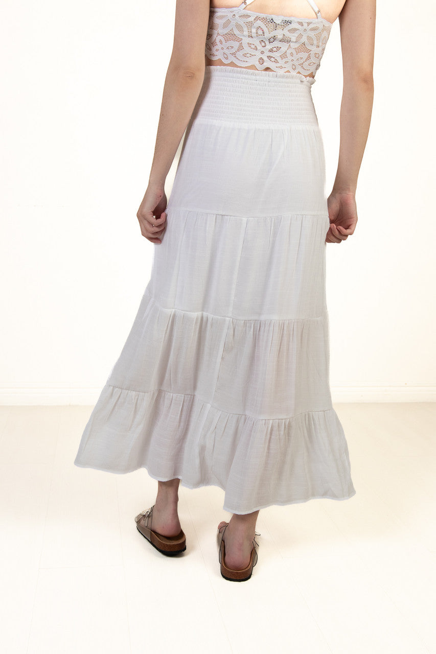 White Smocked Waist Maxi Skirt