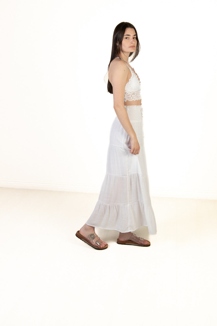 White Smocked Waist Maxi Skirt