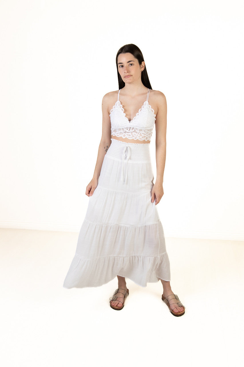 White Smocked Waist Maxi Skirt