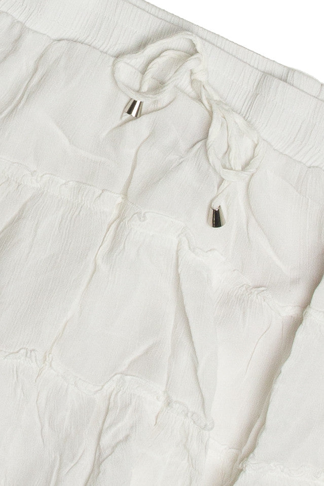 White Ruffle Tiered Mini Skirt