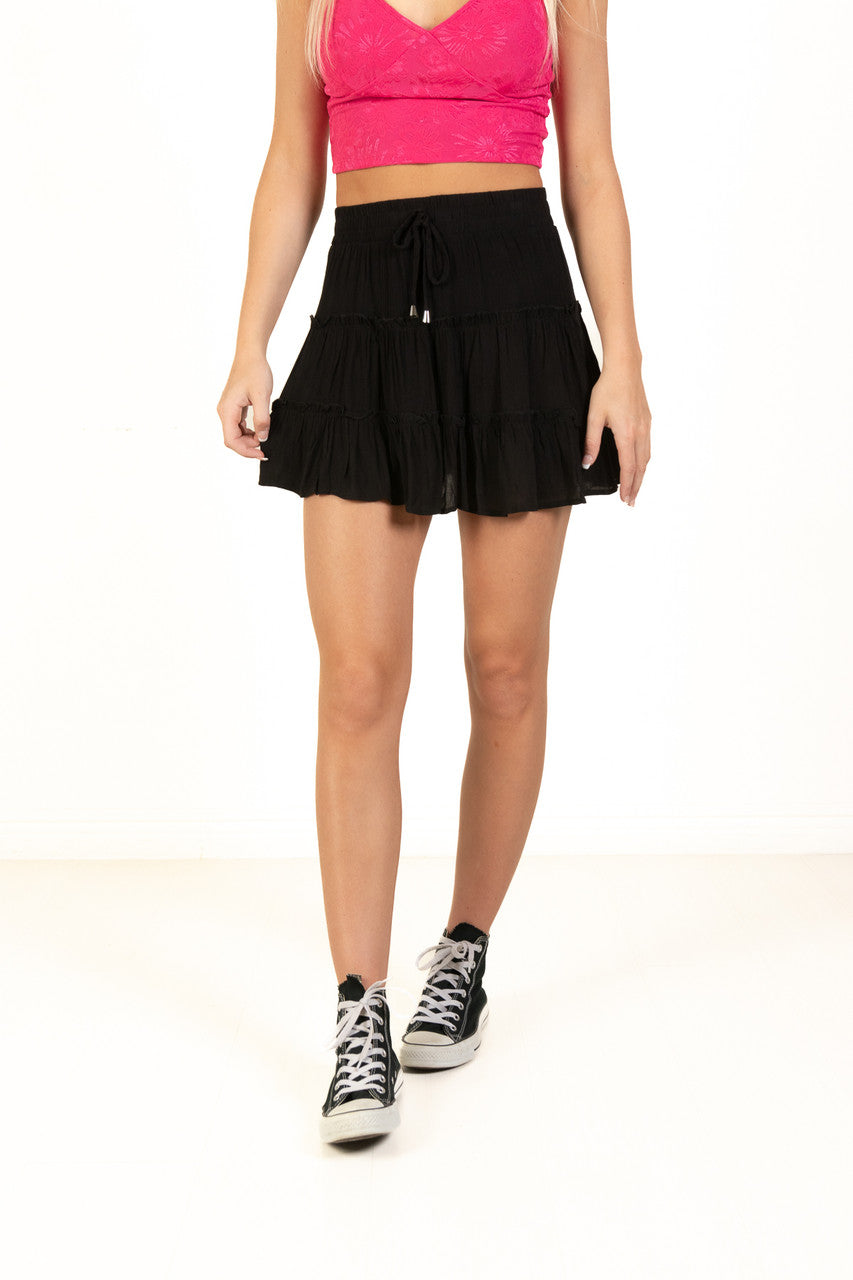 Black Ruffle Tiered Mini Skirt