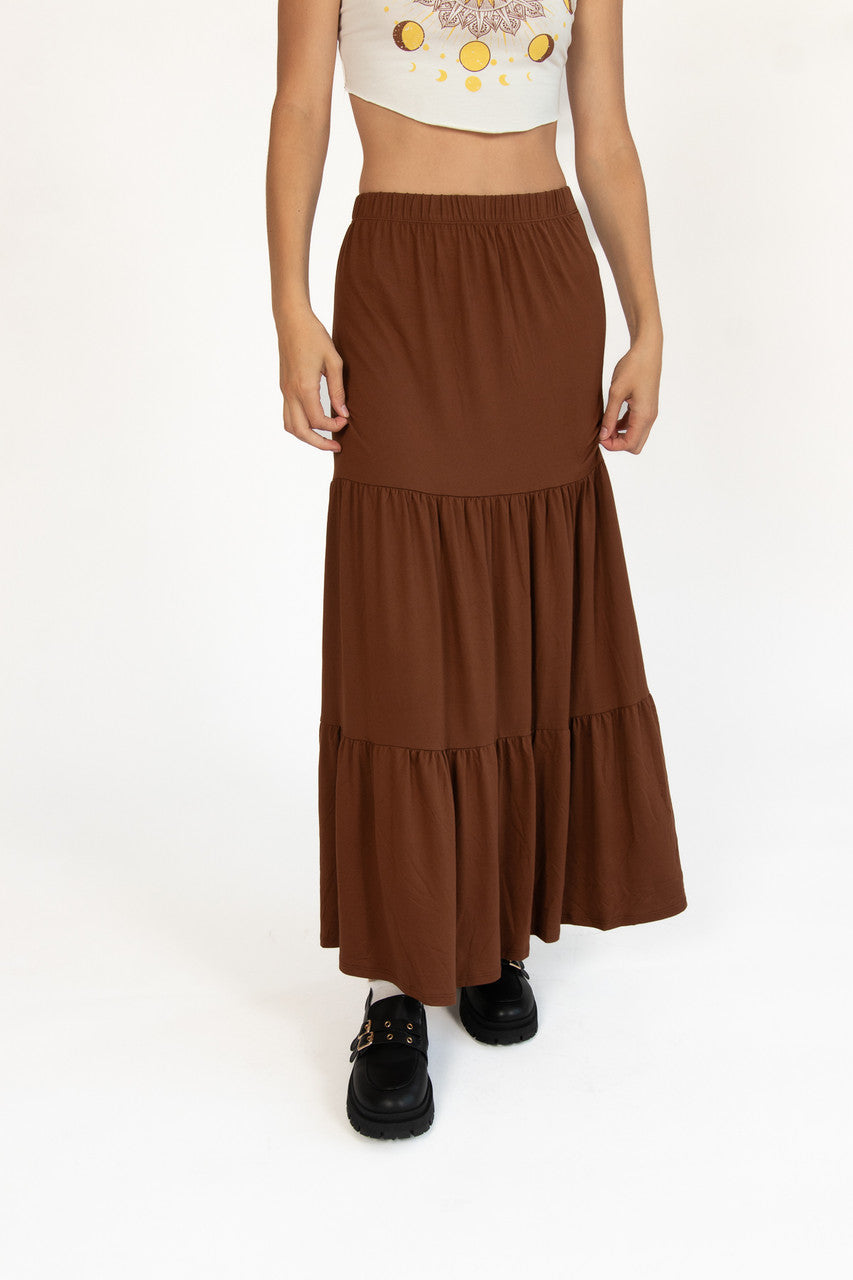 Chocolate Brushed Maxi Skirt