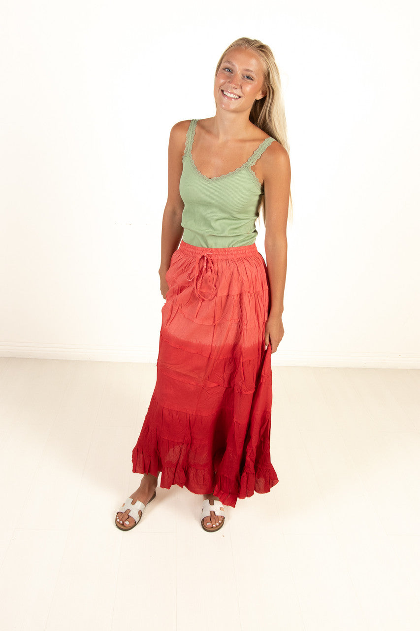 Pink Tiered Maxi Skirt