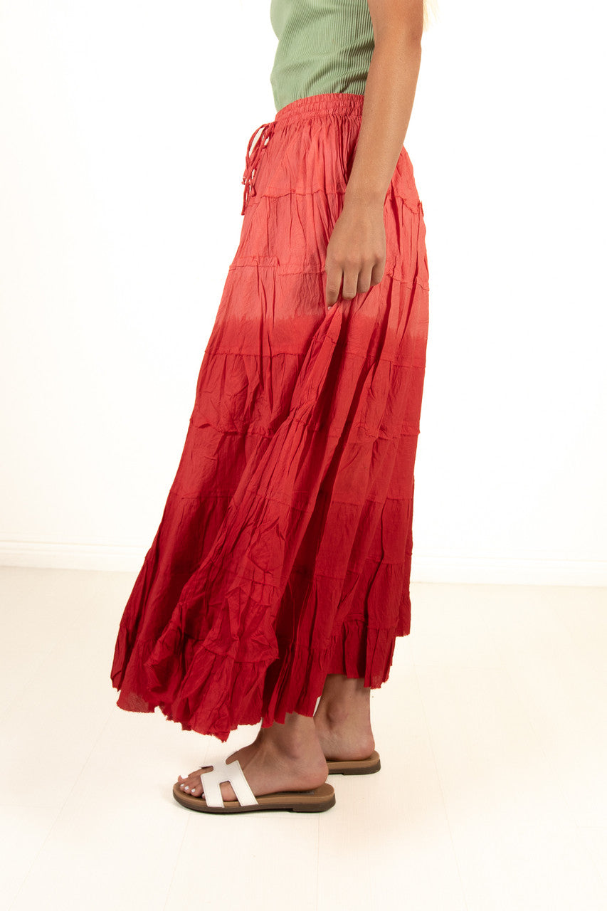 Pink Tiered Maxi Skirt