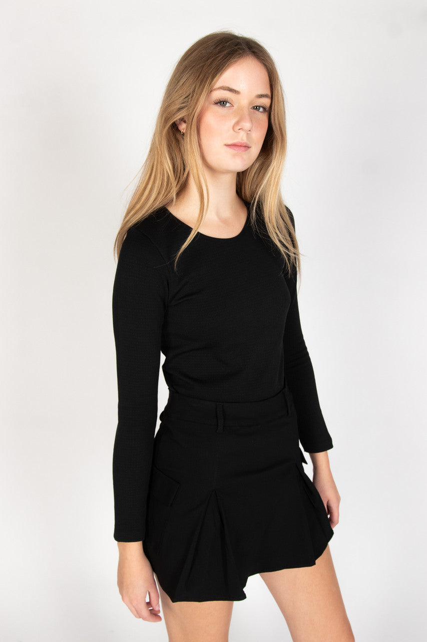 Black Pleated Cargo Skort