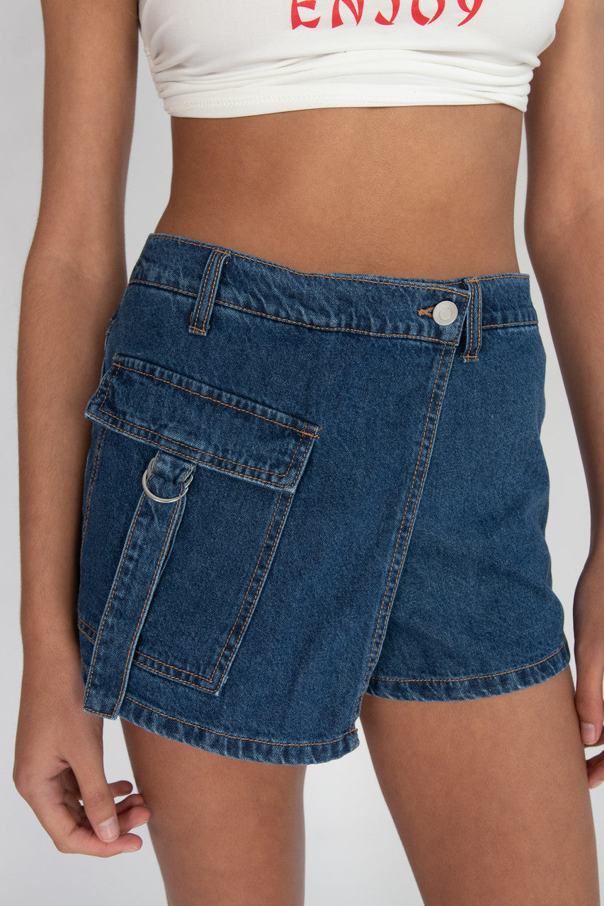 Denim Cargo Pocket Skort