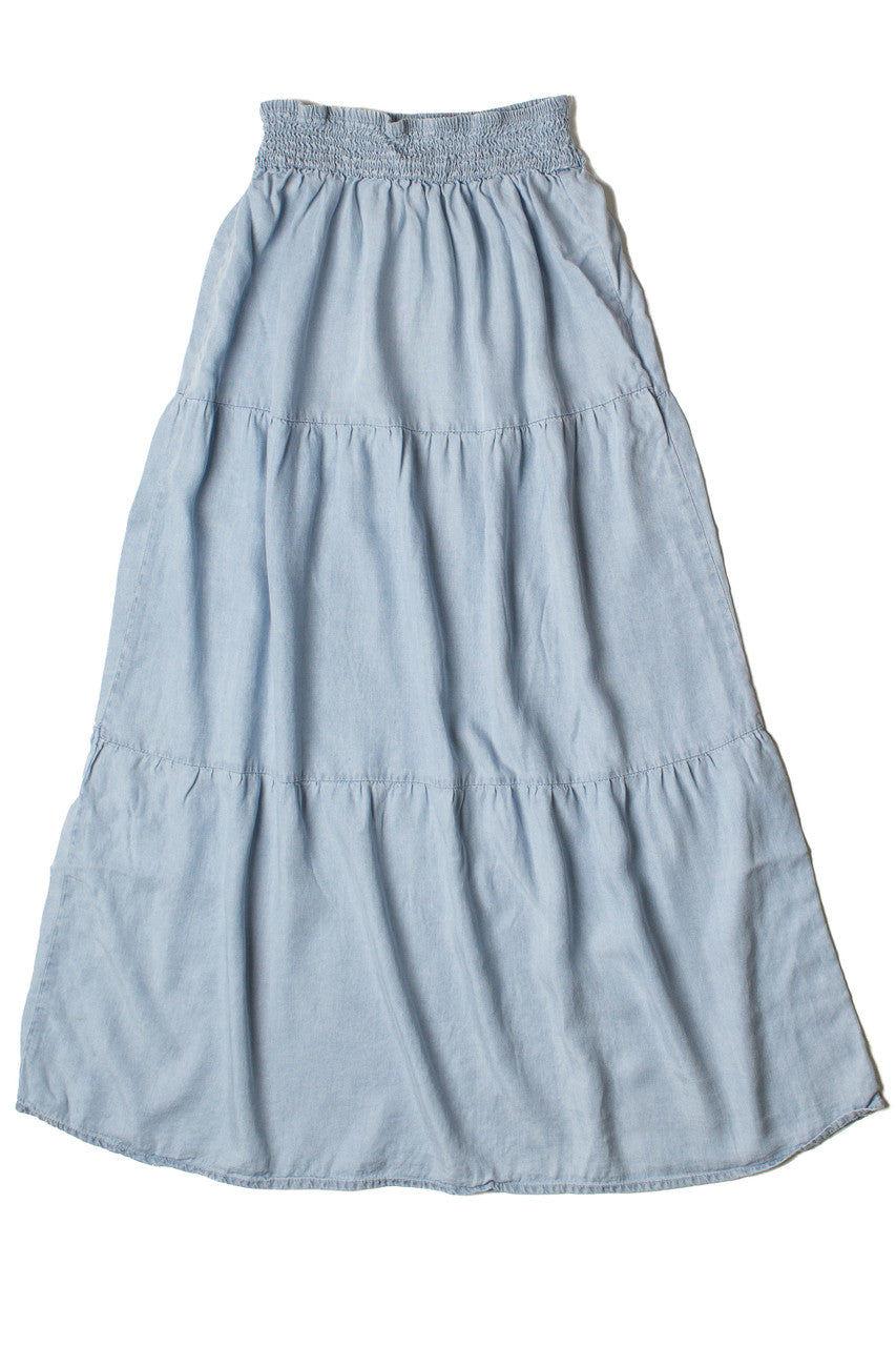 Tiered Chambray Maxi Skirt