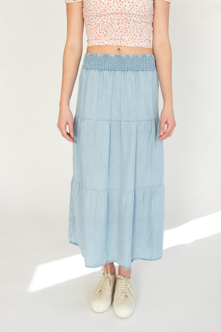 Tiered Chambray Maxi Skirt