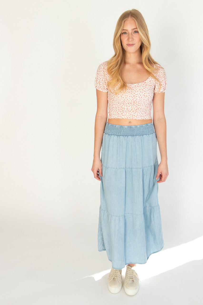 Tiered Chambray Maxi Skirt