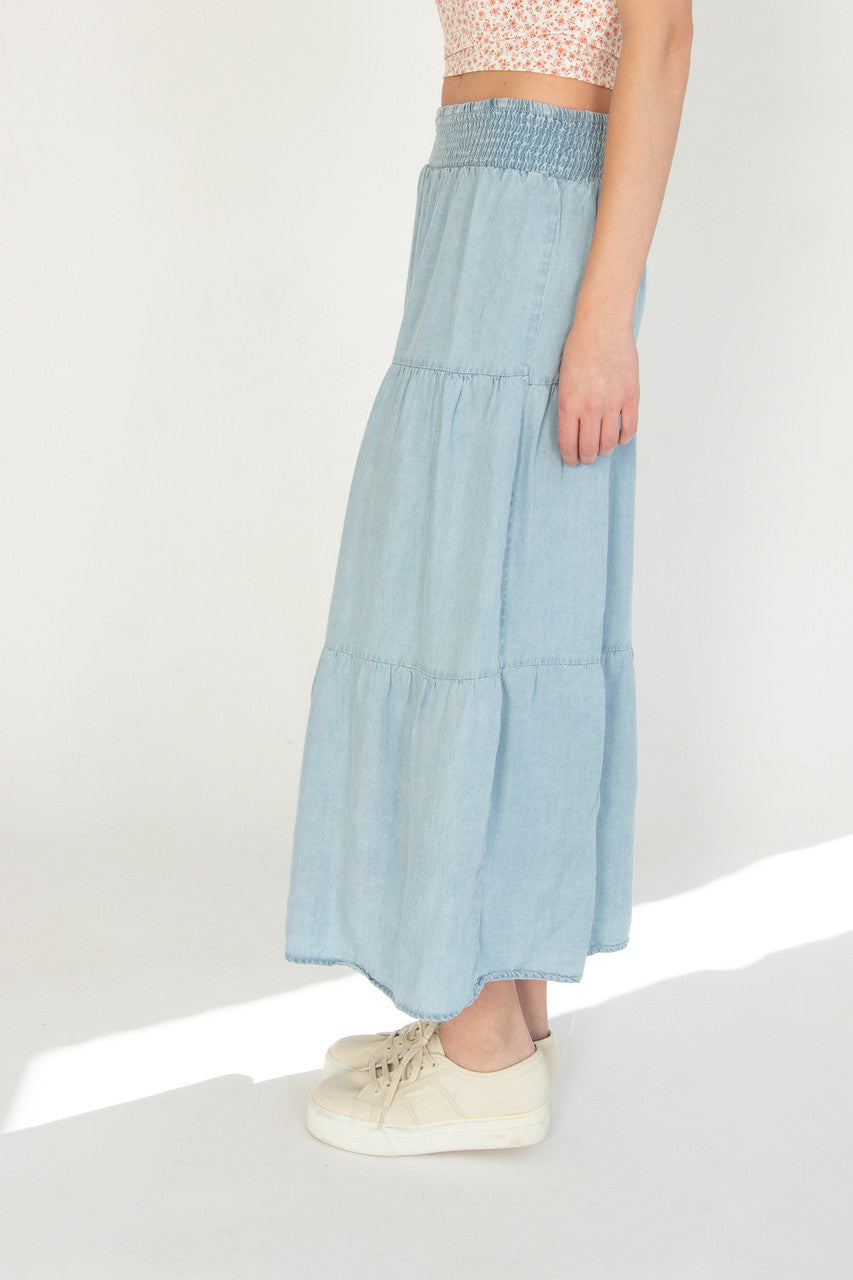 Tiered Chambray Maxi Skirt