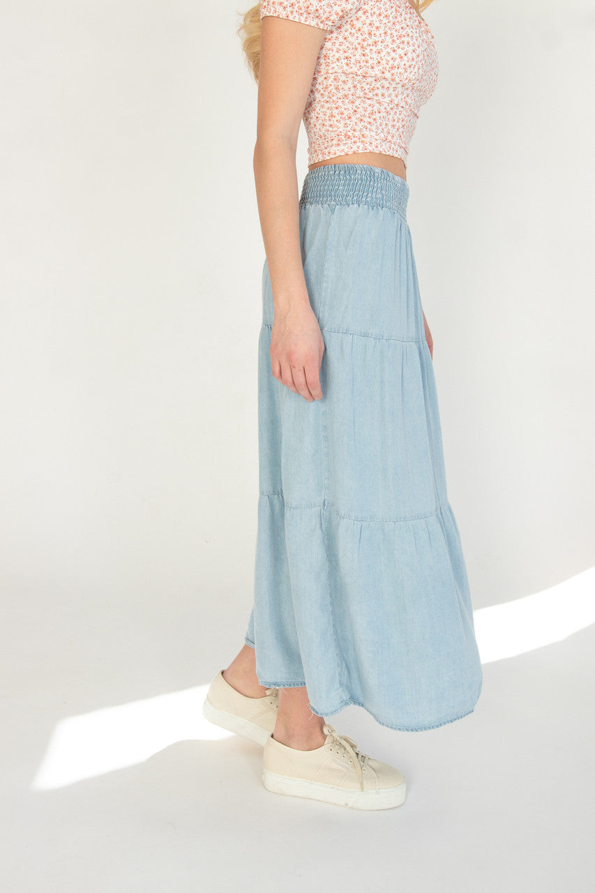 Tiered Chambray Maxi Skirt