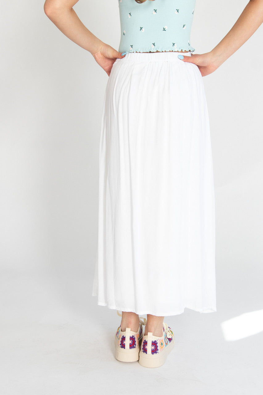 White Button Front Maxi Skirt