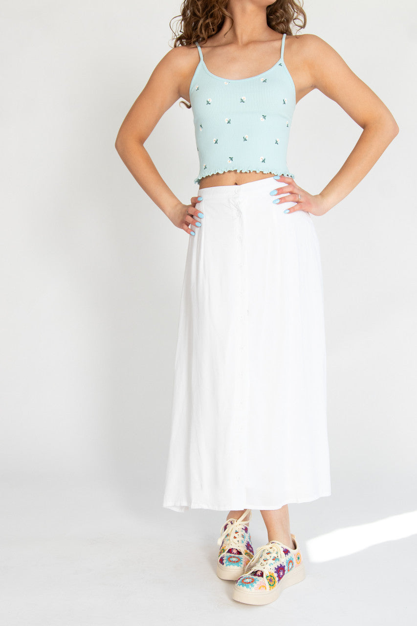 White Button Front Maxi Skirt