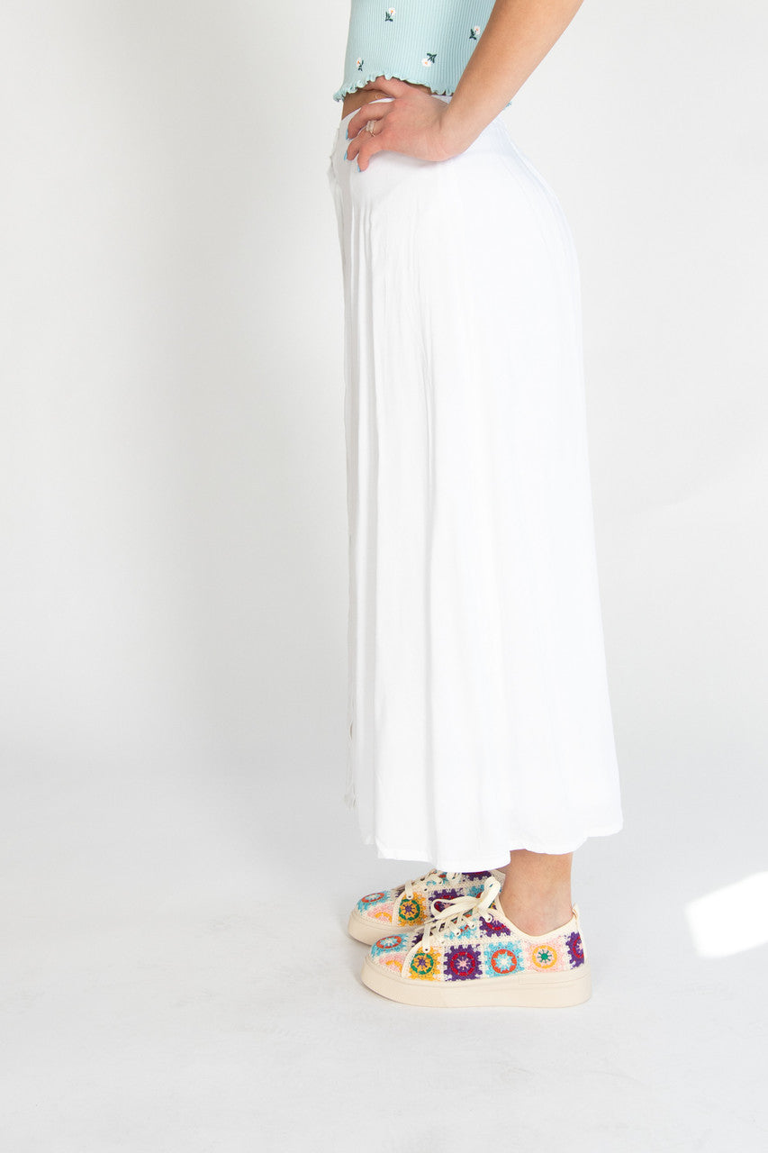 White Button Front Maxi Skirt