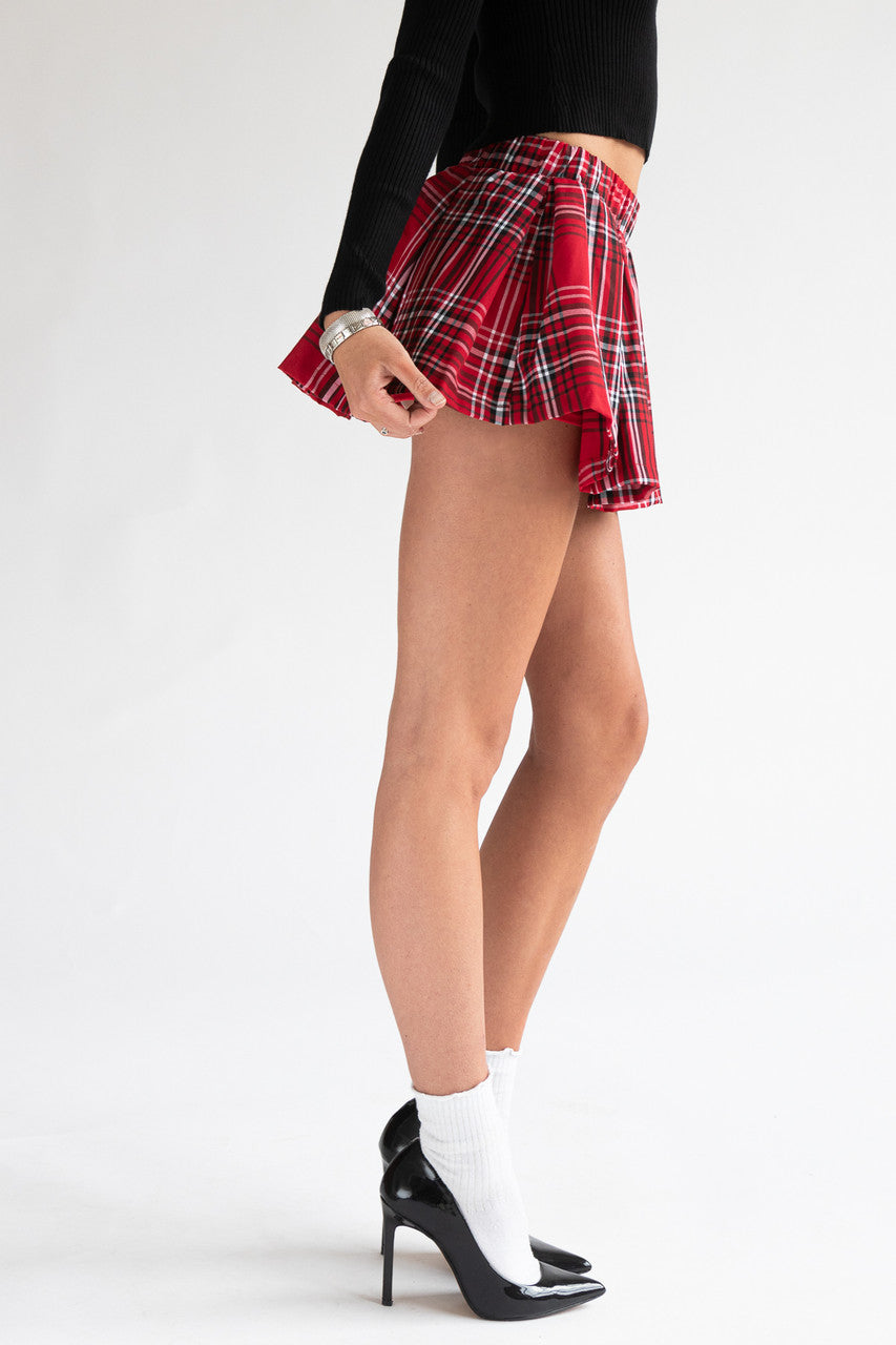 Pleated Plaid Mini Skort