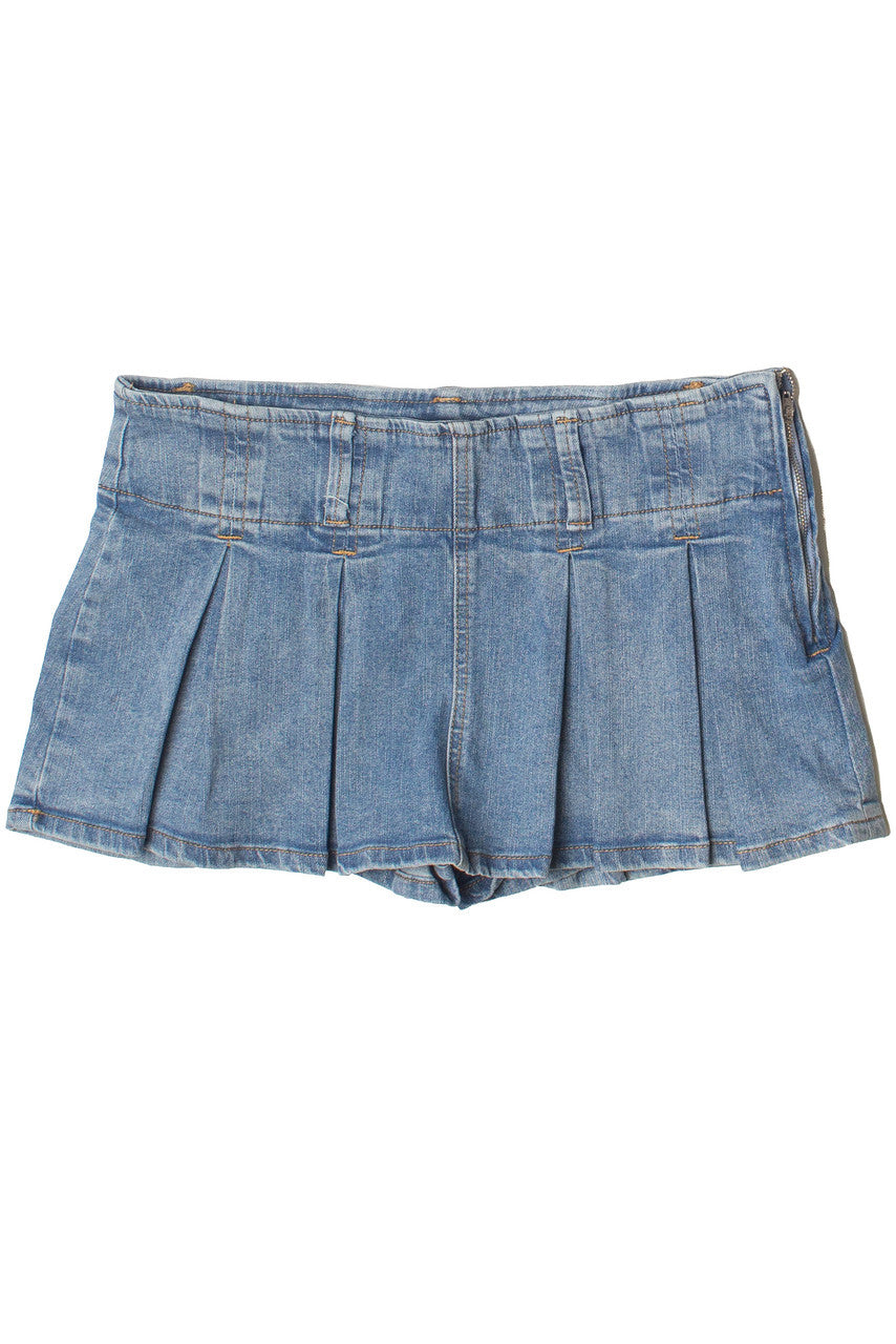 Low Rise Denim Pleated Mini Skort