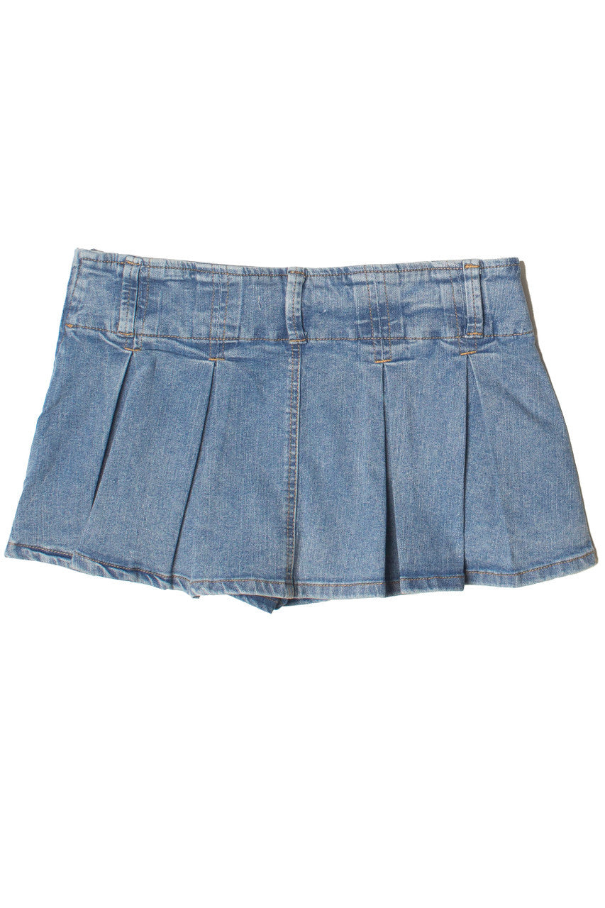 Low Rise Denim Pleated Mini Skort