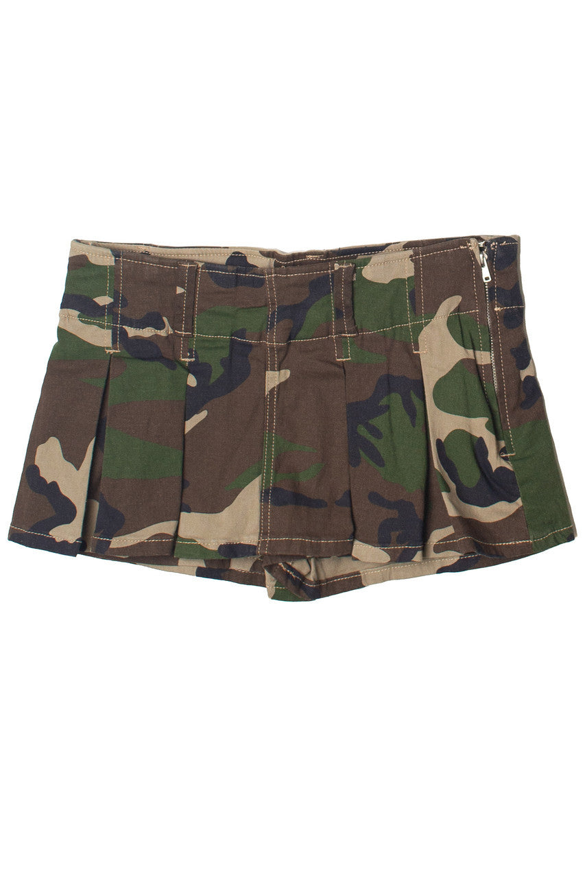 Low Rise Denim Pleated Mini Skort