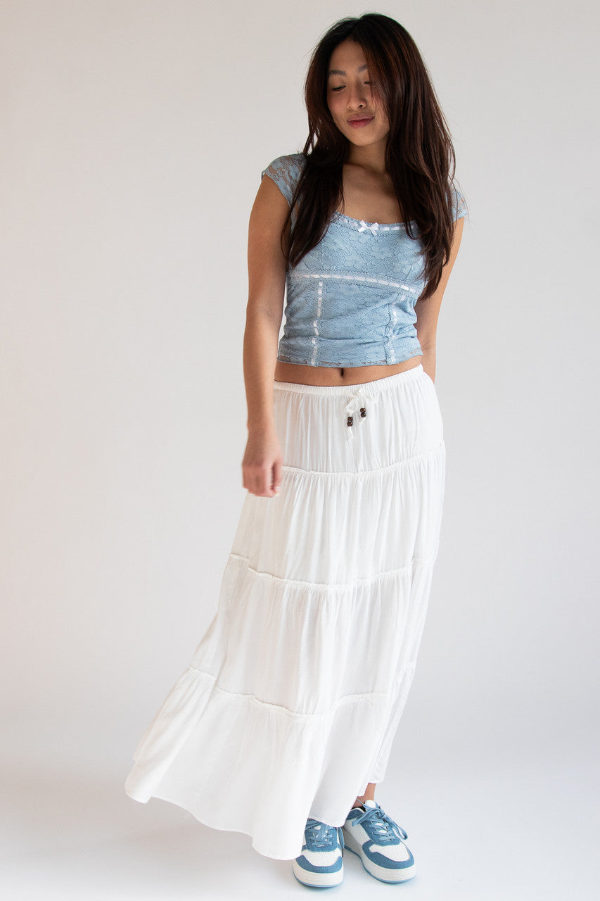 Drawstring Maxi Tier Skirt